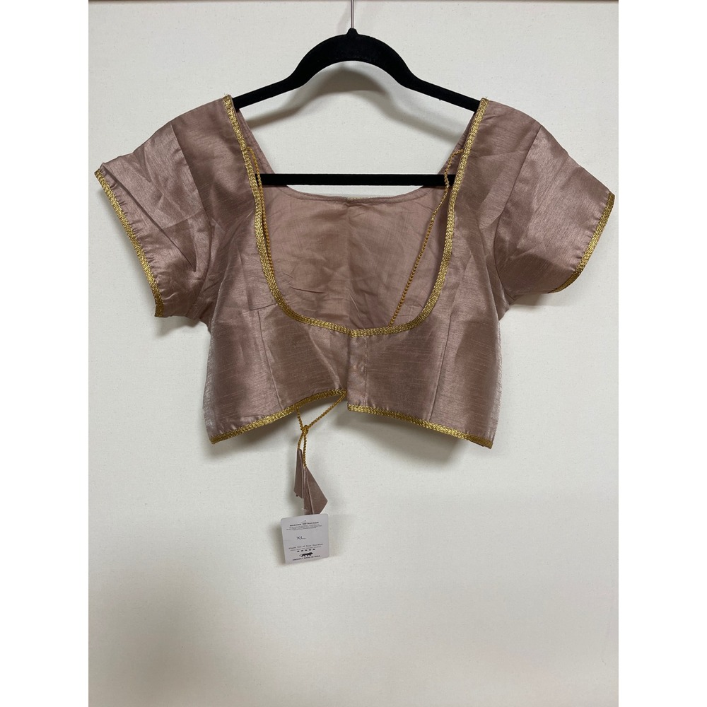 Globon Impex Mauve Art Silk Saree Blouse Gold Trim Tassels XL NWT